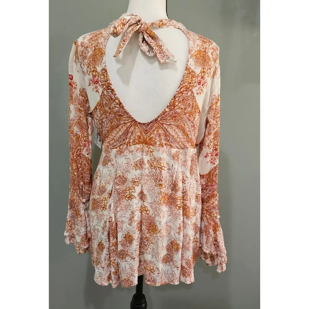 Free People Extra Small Lady Luck Semisheer Bell Sleeved‎ Tunic Dress